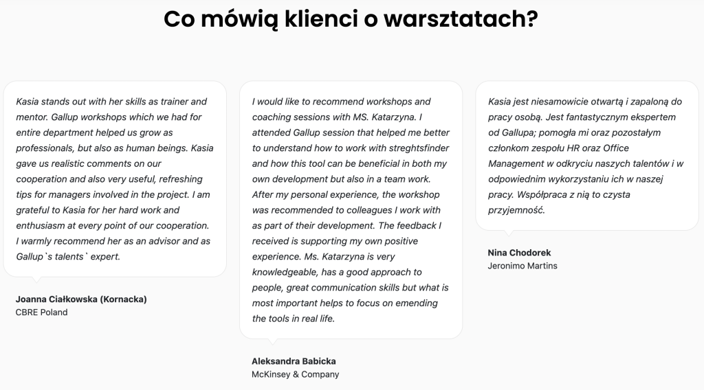 pozytywne referencje z warsztatów gallupa