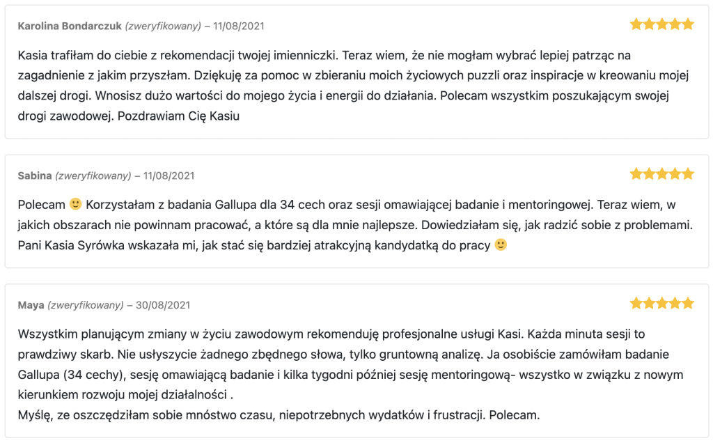 pozytywne referencje Kasia Syrówka coaching kariery